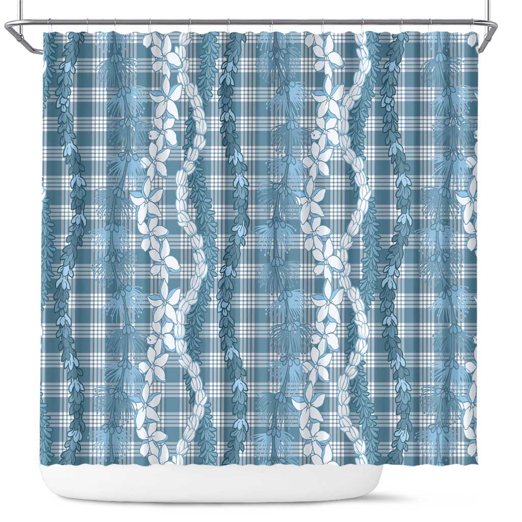 Hawaiian Ohia Lehua Lei Shower Curtain Plaid Palaka Uliuli Omaomao Pattern LT9 Teal - Polynesian Pride