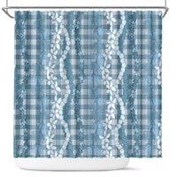 Hawaiian Ohia Lehua Lei Shower Curtain Plaid Palaka Uliuli Omaomao Pattern LT9 Teal - Polynesian Pride