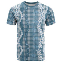 Hawaiian Ohia Lehua Lei T Shirt Plaid Palaka Uliuli Omaomao Pattern LT9 Teal - Polynesian Pride