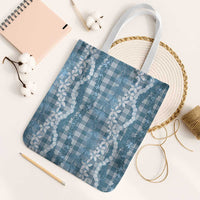 Hawaiian Ohia Lehua Lei Tote Bag Plaid Palaka Uliuli Omaomao Pattern LT9 White Strap One Size Teal - Polynesian Pride