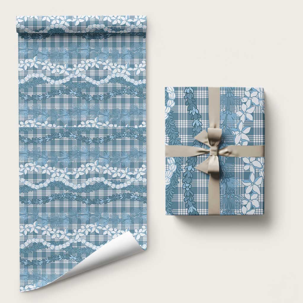 Hawaiian Ohia Lehua Lei Wrapping Paper Plaid Palaka Uliuli Omaomao Pattern LT9 58" × 23" Teal - Polynesian Pride