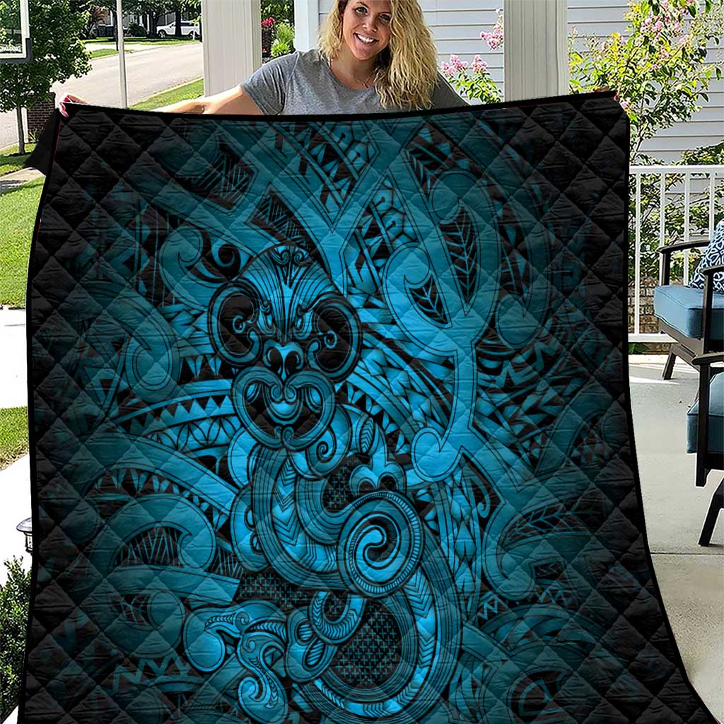 Aotearoa Maori Hei Tiki Quilt Kikorangi Kowhaiwhai Puhoro Motif LT9 Blue - Polynesian Pride