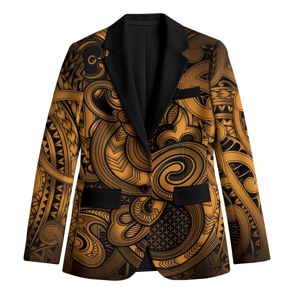 Aotearoa Maori Hei Tiki Blazer Koura Kowhaiwhai Puhoro Motif LT9 Unisex Gold - Polynesian Pride
