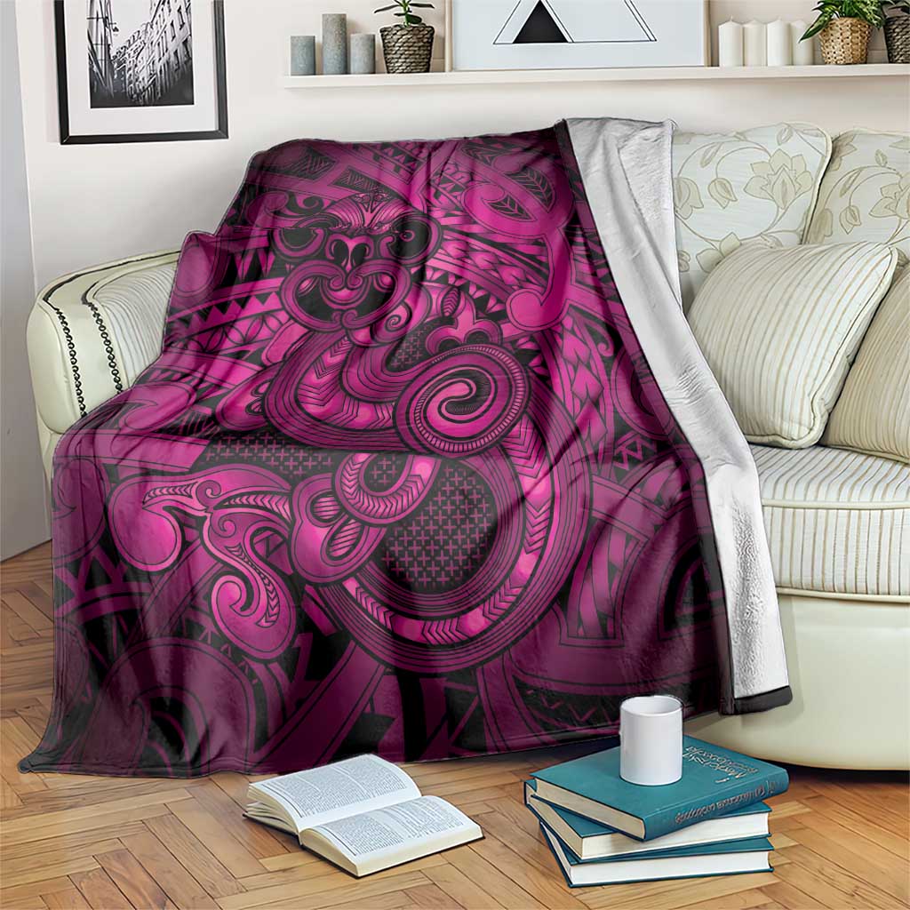 Aotearoa Maori Hei Tiki Blanket Mawhero Kowhaiwhai Puhoro Motif LT9 Pink - Polynesian Pride
