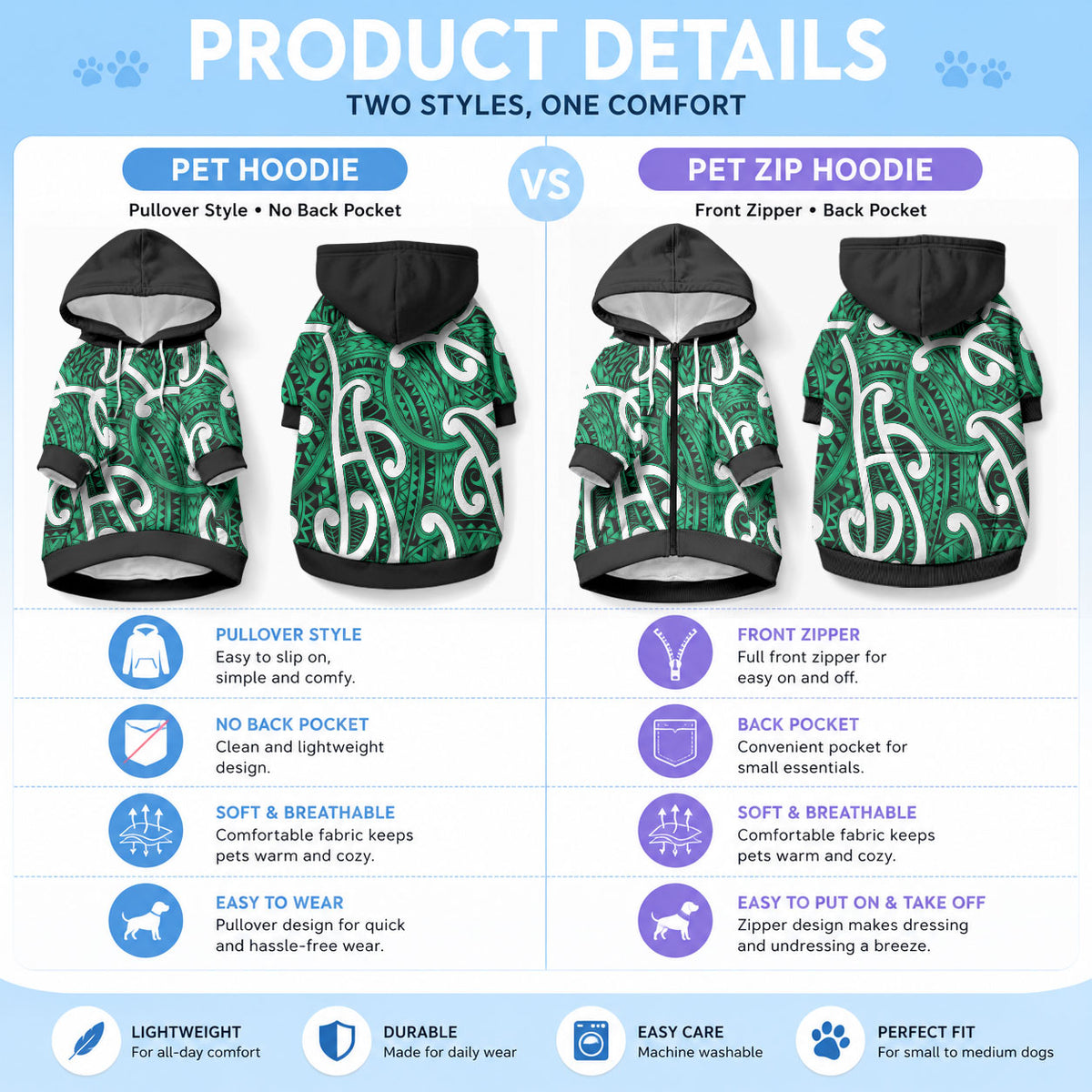 Aotearoa Maori Kowhaiwhai Pet Hoodie Kakariki Puhoro and Patiki LT9 - Polynesian Pride