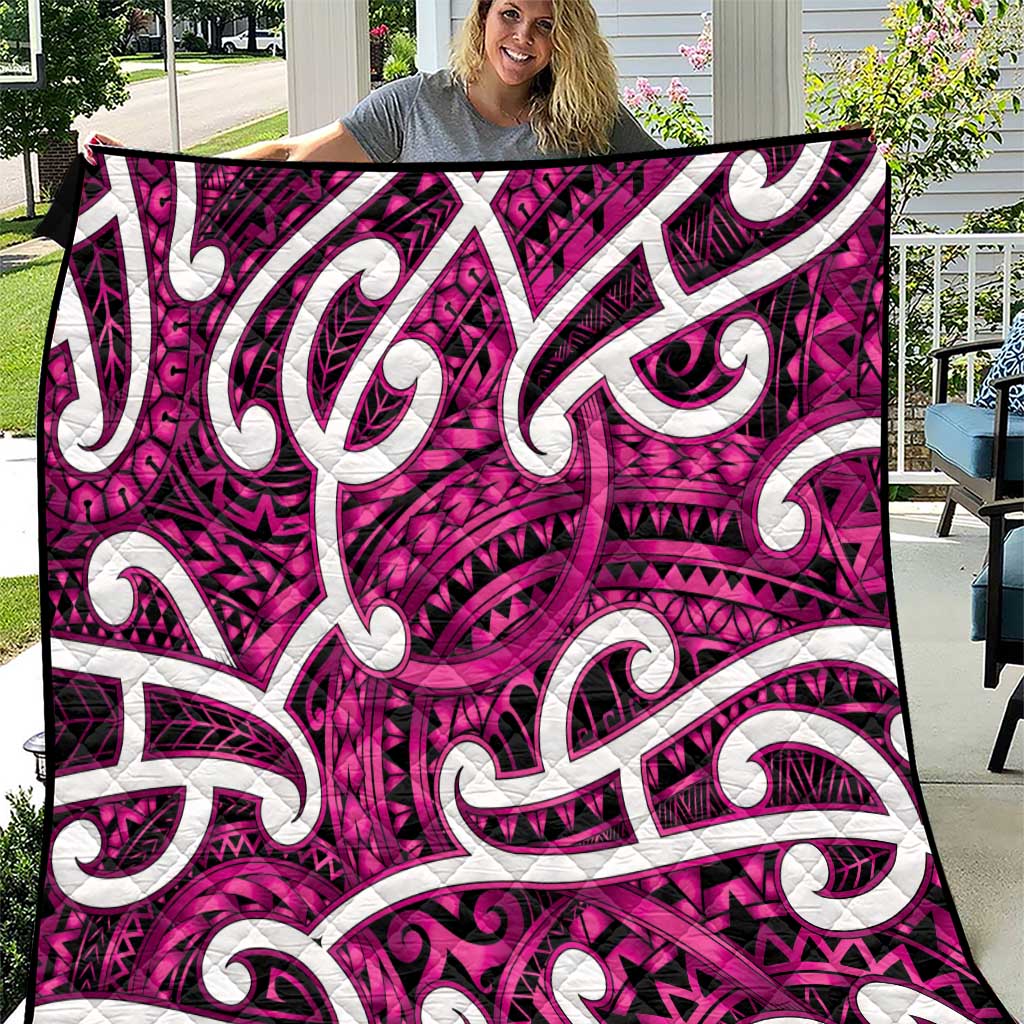 Aotearoa Maori Kowhaiwhai Quilt Mawhero Puhoro and Patiki LT9 Pink - Polynesian Pride