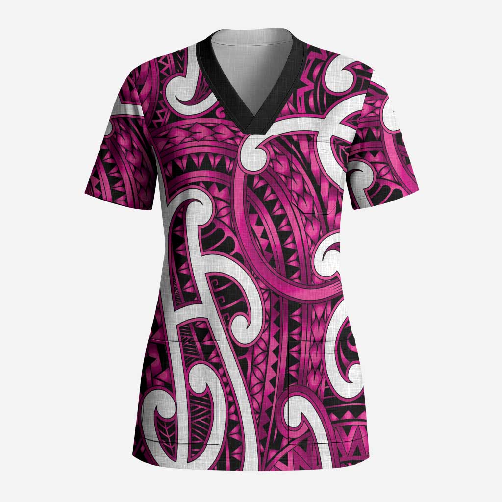Aotearoa Maori Kowhaiwhai Scrub Top Mawhero Puhoro and Patiki LT9 Adult Pink - Polynesian Pride