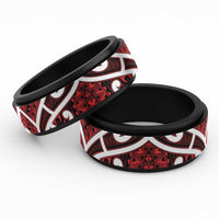 Aotearoa Maori Kowhaiwhai Spinner Ring Whero Puhoro and Patiki LT9 Black Red - Polynesian Pride