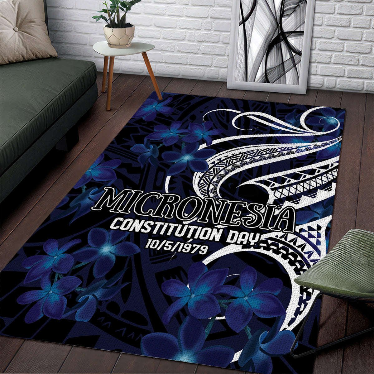 Micronesia Constitution Day Area Rug Since 1979 with Polynesian Hibiscus Pattern LT9 Blue - Polynesian Pride