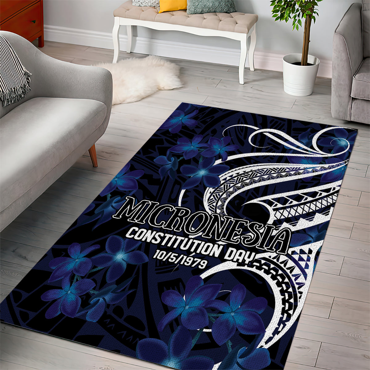Micronesia Constitution Day Area Rug Since 1979 with Polynesian Hibiscus Pattern LT9 - Polynesian Pride