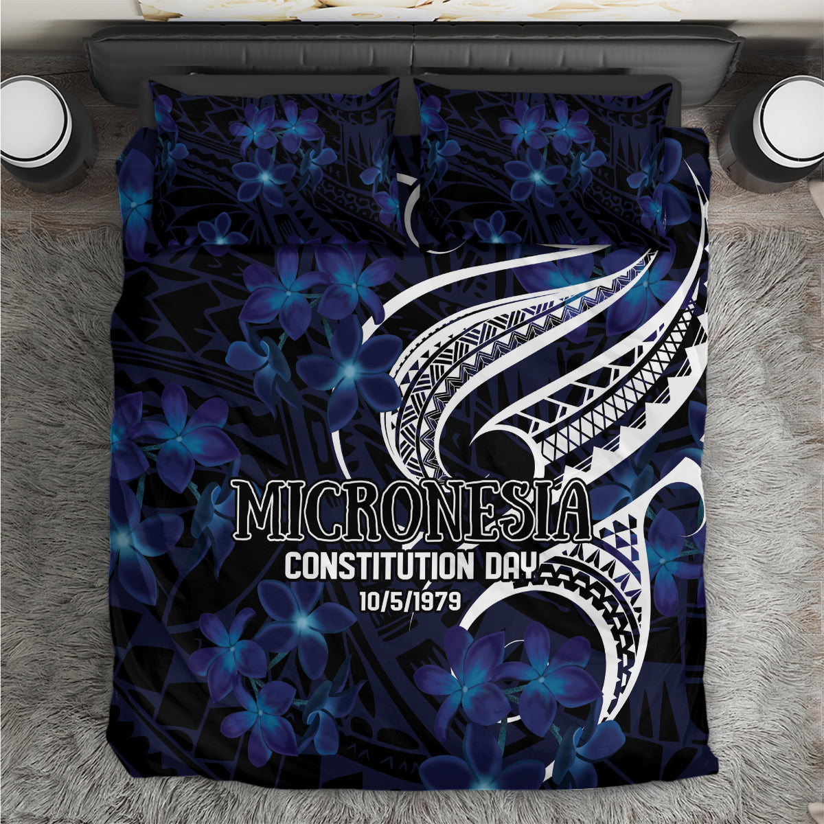 Micronesia Constitution Day Bedding Set Since 1979 with Polynesian Hibiscus Pattern LT9 Blue - Polynesian Pride