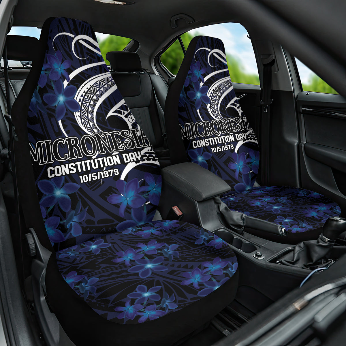 Micronesia Constitution Day Car Seat Cover Since 1979 with Polynesian Hibiscus Pattern LT9 One Size Blue - Polynesian Pride