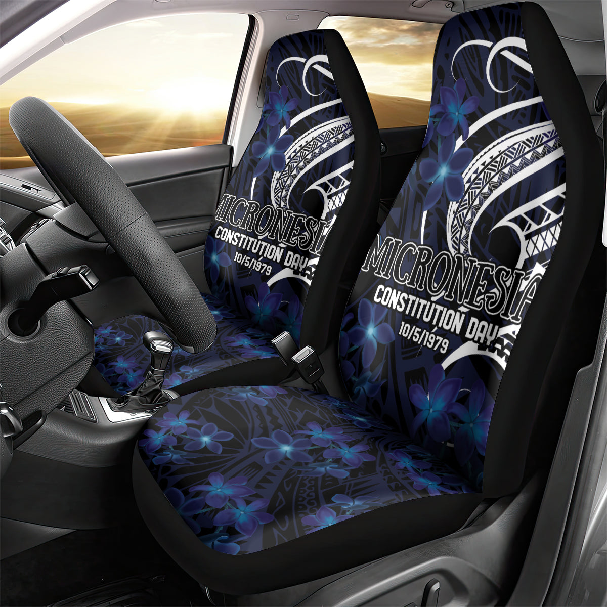 Micronesia Constitution Day Car Seat Cover Since 1979 with Polynesian Hibiscus Pattern LT9 - Polynesian Pride