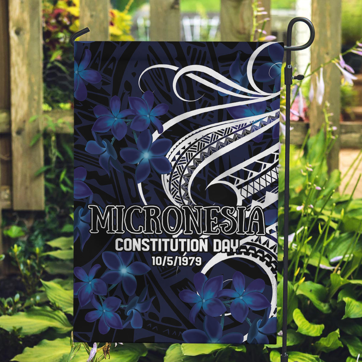 Micronesia Constitution Day Garden Flag Since 1979 with Polynesian Hibiscus Pattern LT9 Garden Flag Blue - Polynesian Pride