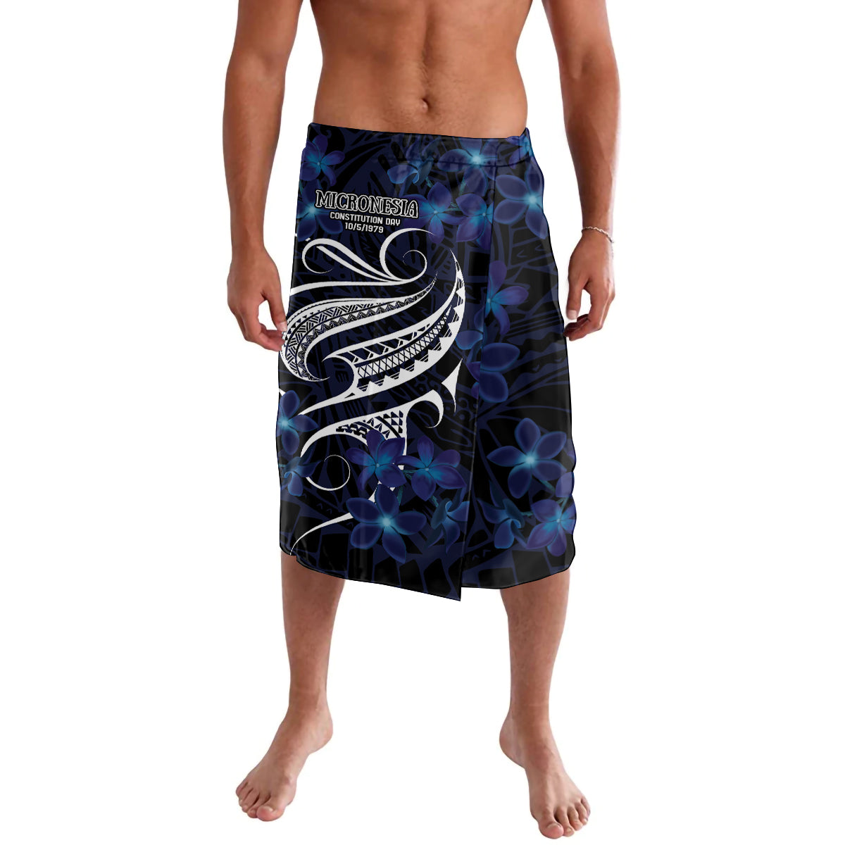 Micronesia Constitution Day Lavalava Since 1979 with Polynesian Hibiscus Pattern LT9 Blue - Polynesian Pride