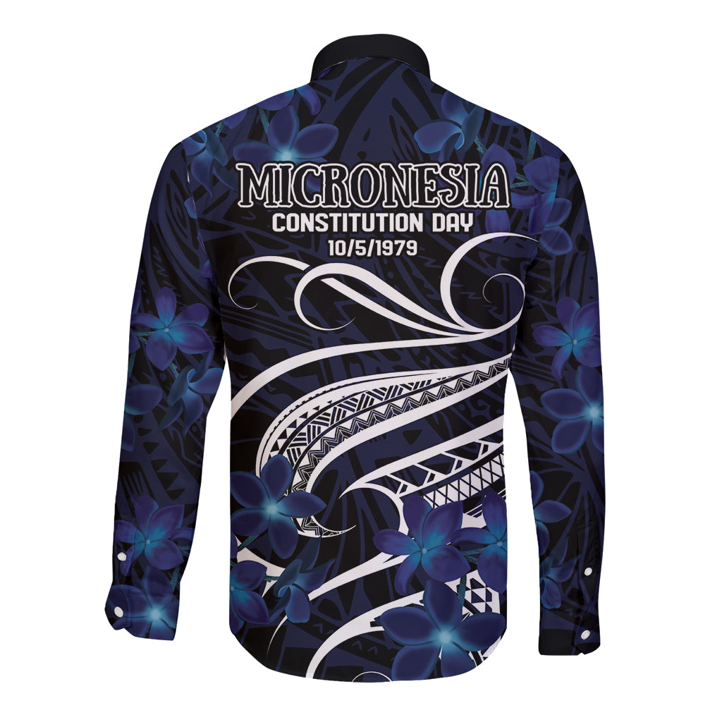 Micronesia Constitution Day Long Sleeve Button Shirt Since 1979 with Polynesian Hibiscus Pattern LT9 - Polynesian Pride