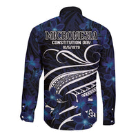 Micronesia Constitution Day Long Sleeve Button Shirt Since 1979 with Polynesian Hibiscus Pattern LT9 - Polynesian Pride