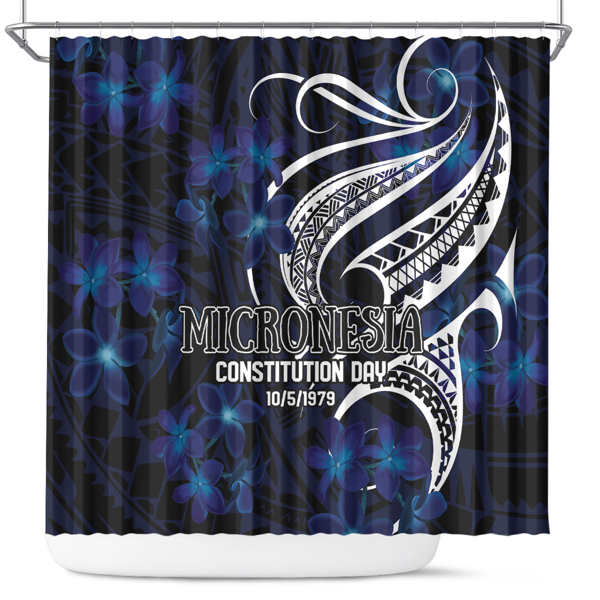 Micronesia Constitution Day Shower Curtain Since 1979 with Polynesian Hibiscus Pattern