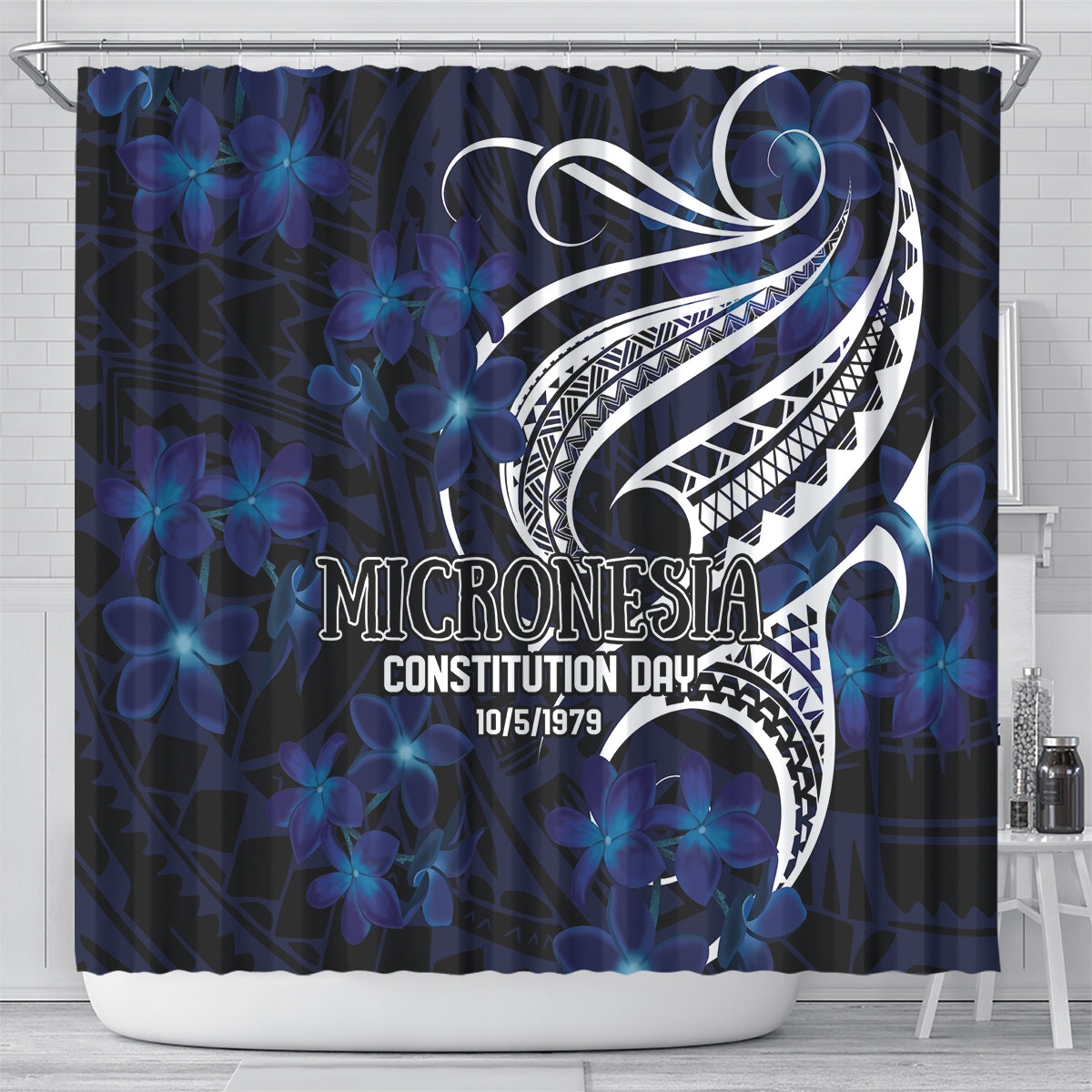Micronesia Constitution Day Shower Curtain Since 1979 with Polynesian Hibiscus Pattern LT9 - Polynesian Pride