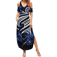 Micronesia Constitution Day Summer Maxi Dress Since 1979 with Polynesian Hibiscus Pattern LT9 Women Blue - Polynesian Pride