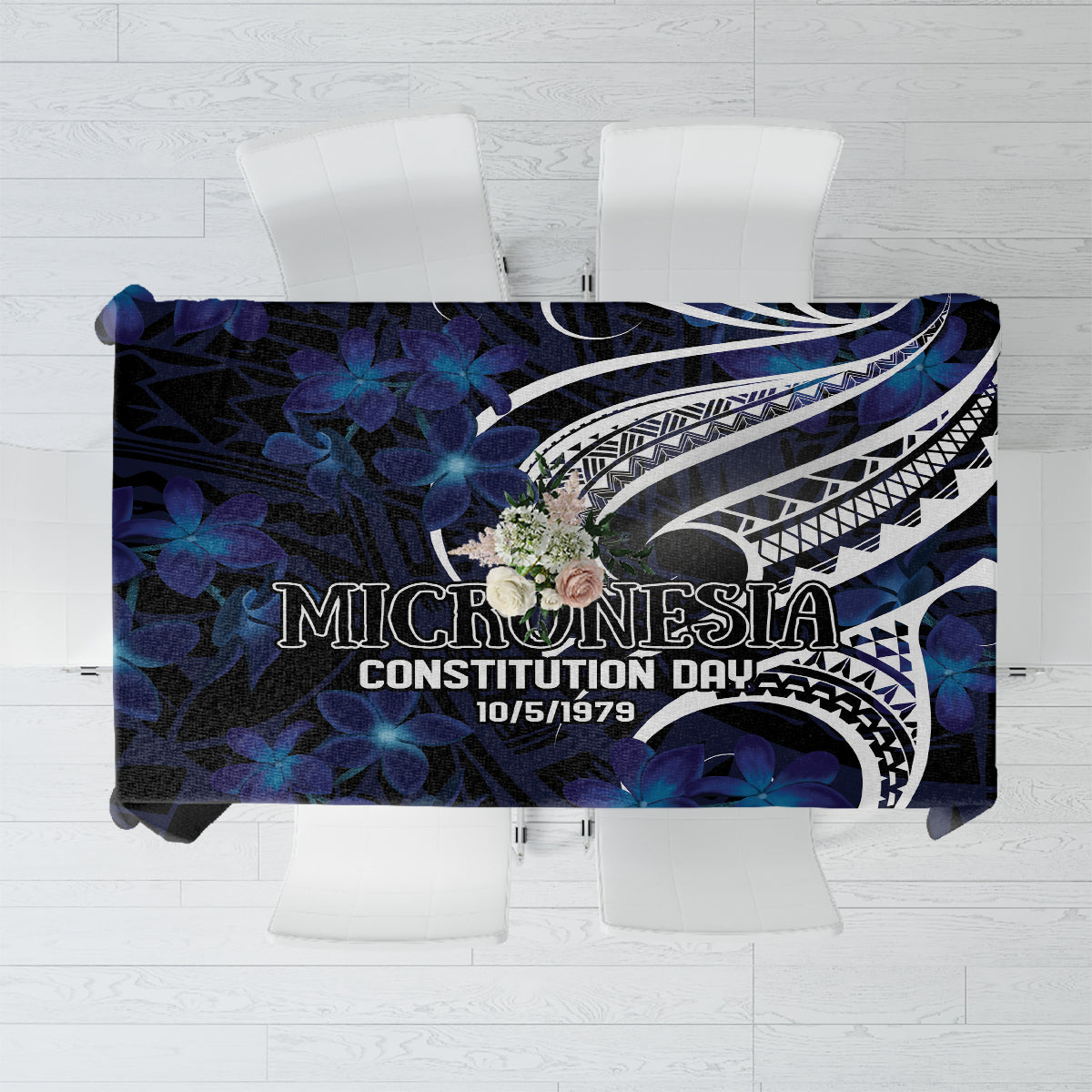 Micronesia Constitution Day Tablecloth Since 1979 with Polynesian Hibiscus Pattern