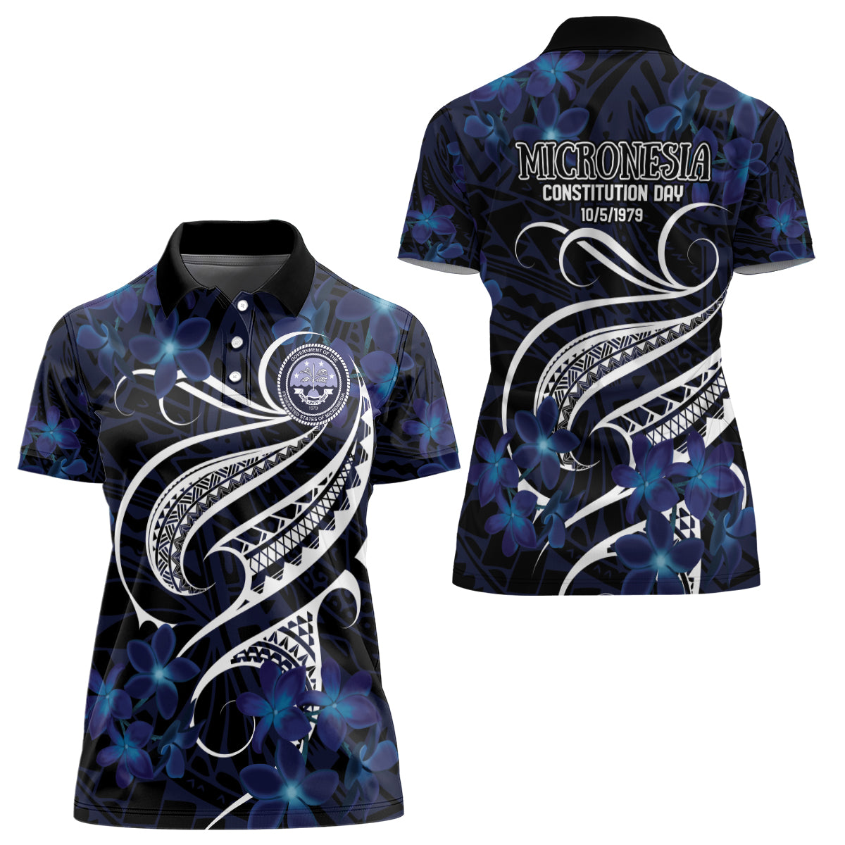 Micronesia Constitution Day Women Polo Shirt Since 1979 with Polynesian Hibiscus Pattern LT9 - Polynesian Pride