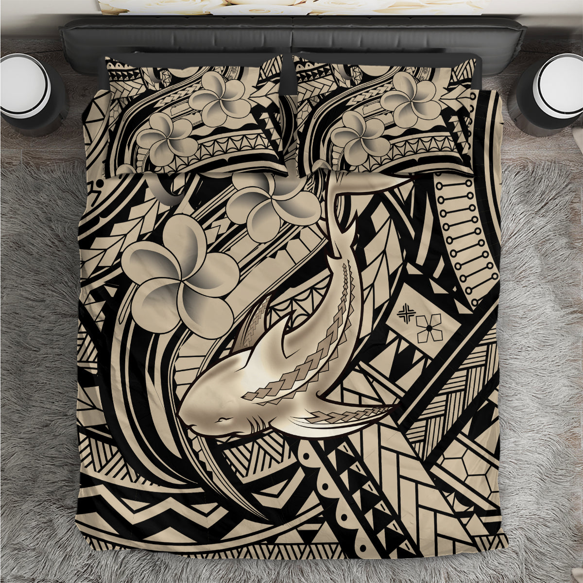 Polynesian Shark Tribal Tattoo Bedding Set Beige Style LT9 Beige - Polynesian Pride