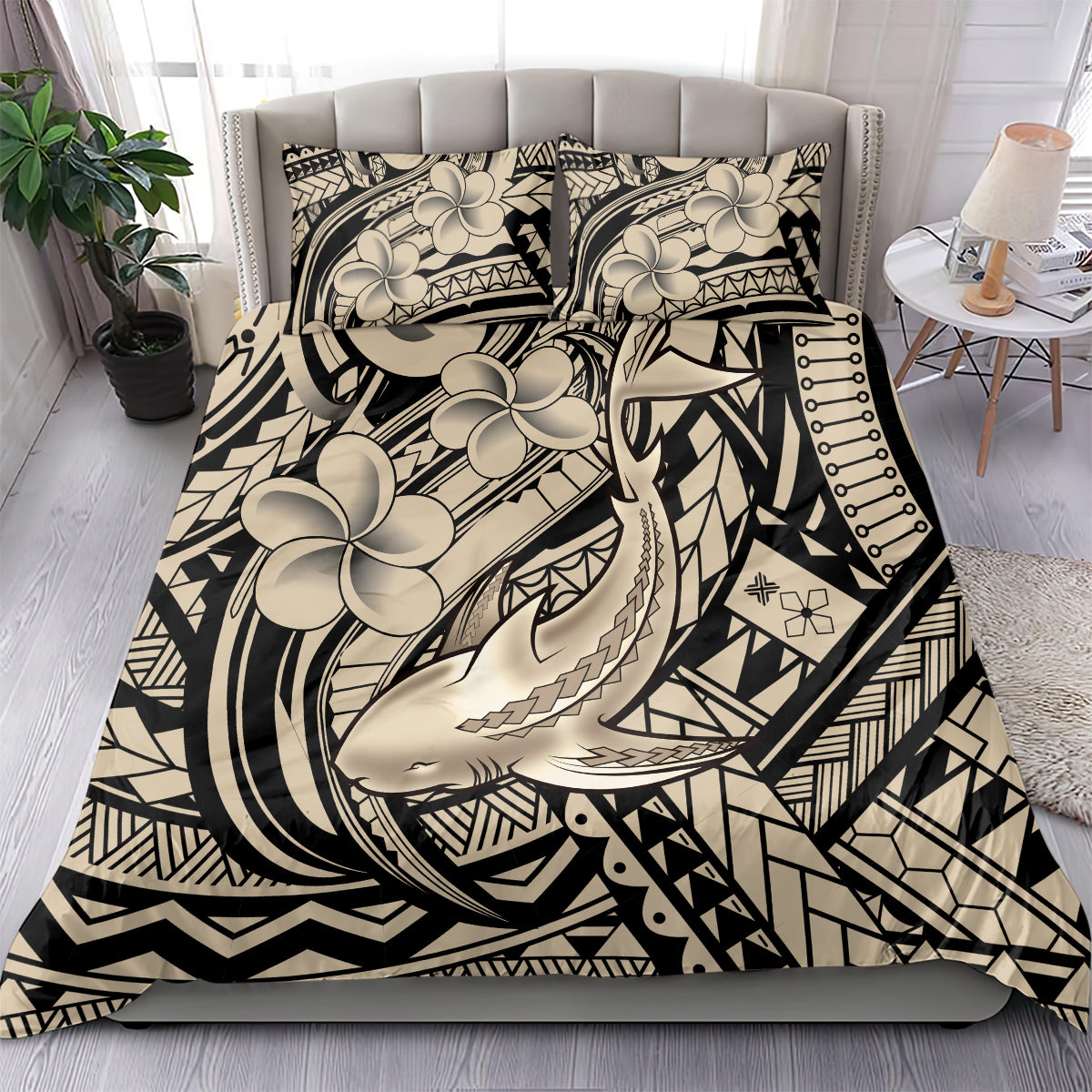 Polynesian Shark Tribal Tattoo Bedding Set Beige Style LT9 - Polynesian Pride