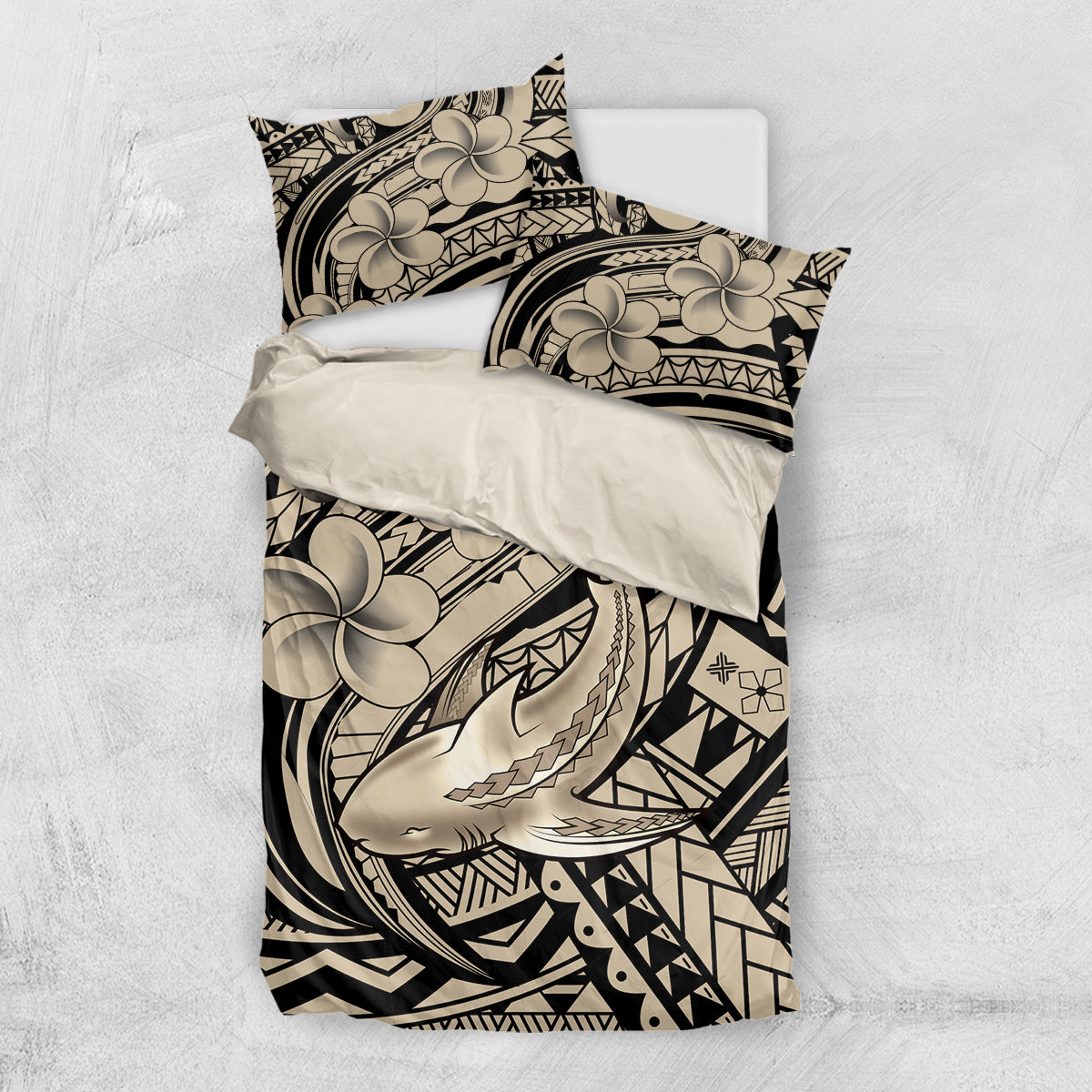 Polynesian Shark Tribal Tattoo Bedding Set Beige Style LT9 US Twin 172cm x 218cm Beige - Polynesian Pride