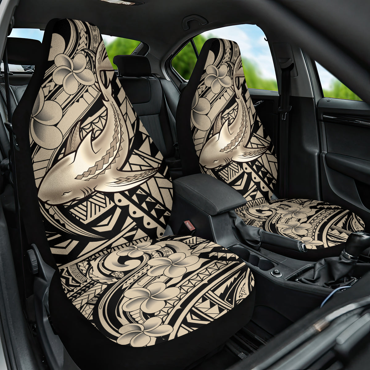Polynesian Shark Tribal Tattoo Car Seat Cover Beige Style LT9 One Size Beige - Polynesian Pride