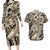 Polynesian Shark Tribal Tattoo Couples Matching Long Sleeve Bodycon Dress and Hawaiian Shirt Beige Style