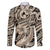 Polynesian Shark Tribal Tattoo Family Matching Long Sleeve Bodycon Dress and Hawaiian Shirt Beige Style