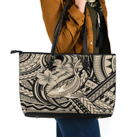 Polynesian Shark Tribal Tattoo Leather Tote Bag Beige Style LT9 - Polynesian Pride
