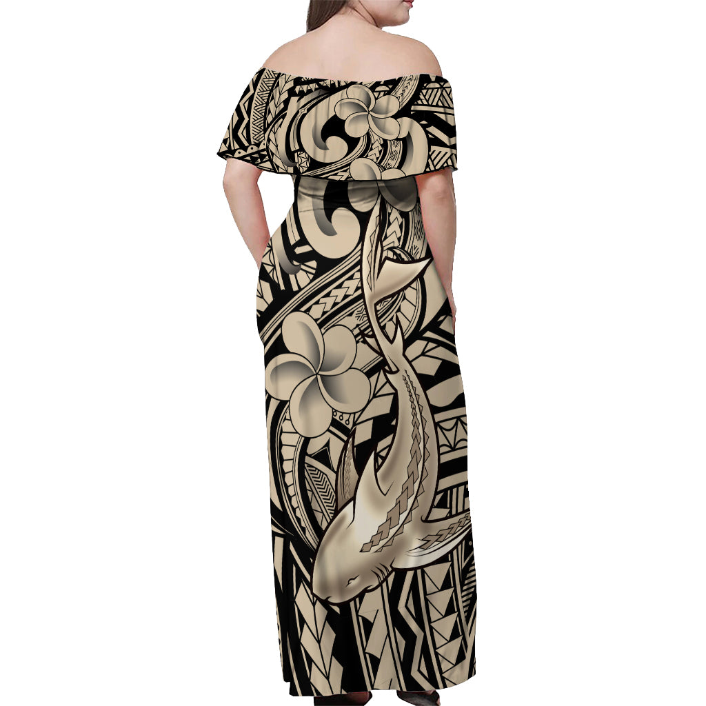 Polynesian Shark Tribal Tattoo Off Shoulder Maxi Dress Beige Style LT9 - Polynesian Pride
