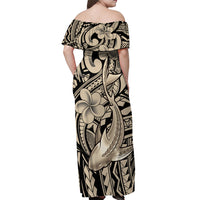Polynesian Shark Tribal Tattoo Off Shoulder Maxi Dress Beige Style LT9 - Polynesian Pride