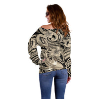 Polynesian Shark Tribal Tattoo Off Shoulder Sweater Beige Style LT9 - Polynesian Pride