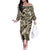 Polynesian Shark Tribal Tattoo Off The Shoulder Long Sleeve Dress Beige Style