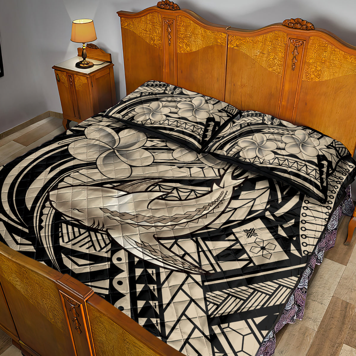 Polynesian Shark Tribal Tattoo Quilt Bed Set Beige Style LT9 - Polynesian Pride