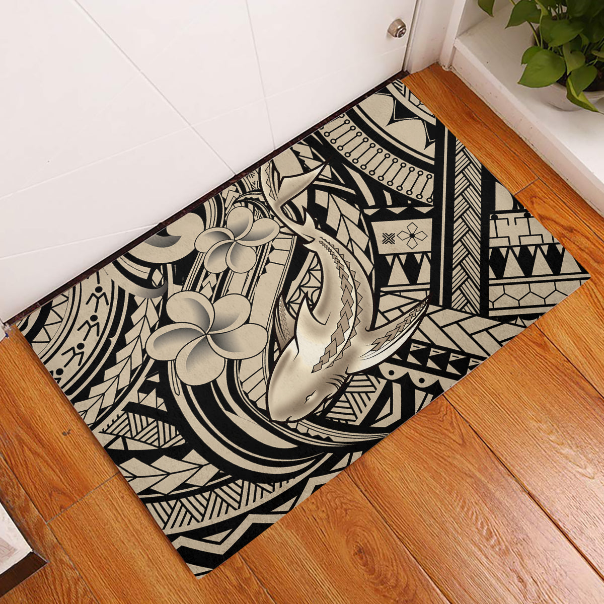 Polynesian Shark Tribal Tattoo Rubber Doormat Beige Style LT9 Beige - Polynesian Pride