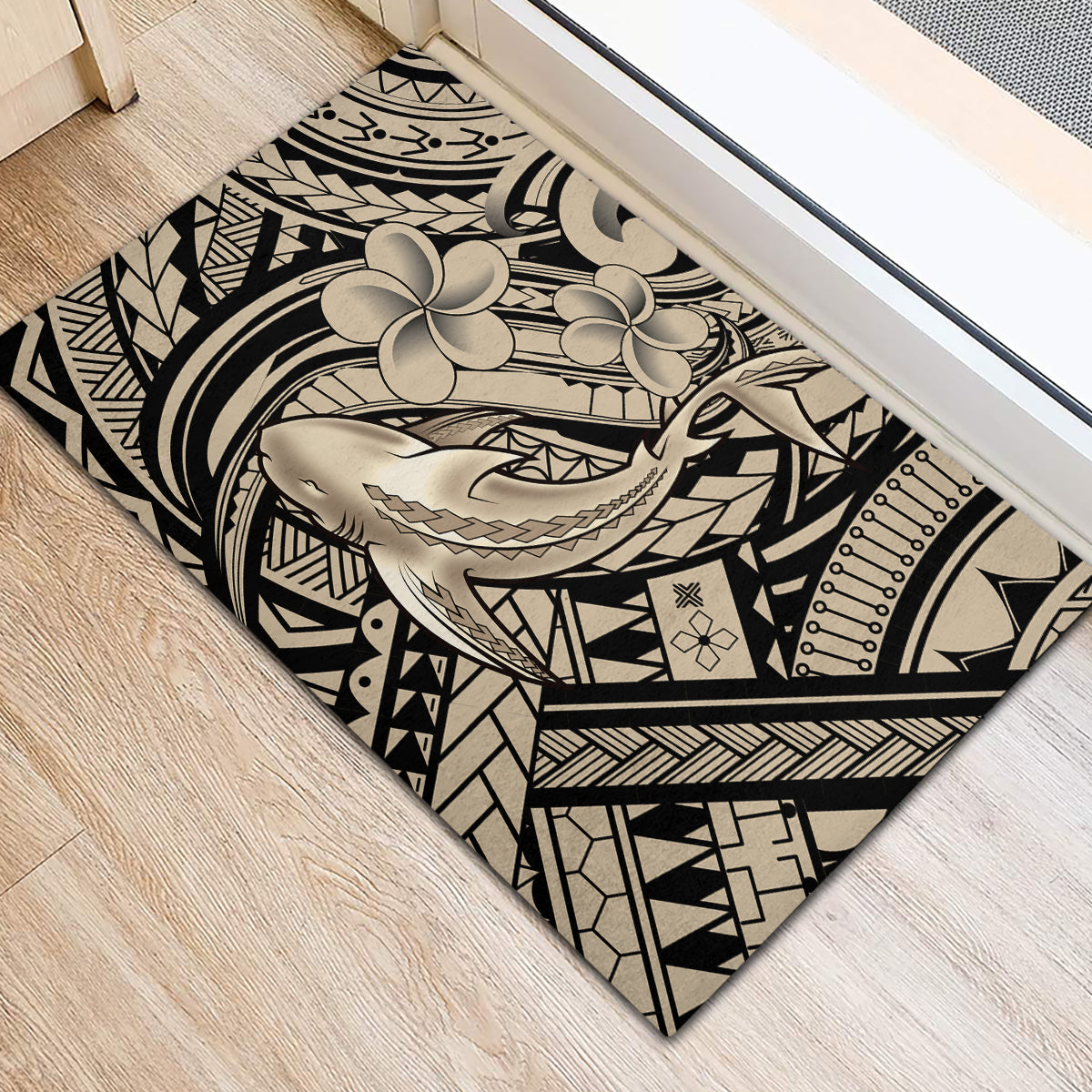Polynesian Shark Tribal Tattoo Rubber Doormat Beige Style LT9 - Polynesian Pride