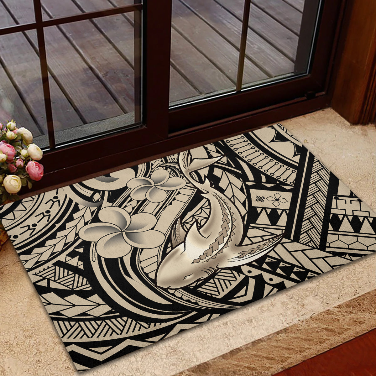 Polynesian Shark Tribal Tattoo Rubber Doormat Beige Style LT9 - Polynesian Pride