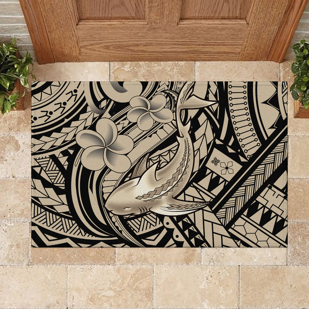 Polynesian Shark Tribal Tattoo Rubber Doormat Beige Style LT9 - Polynesian Pride