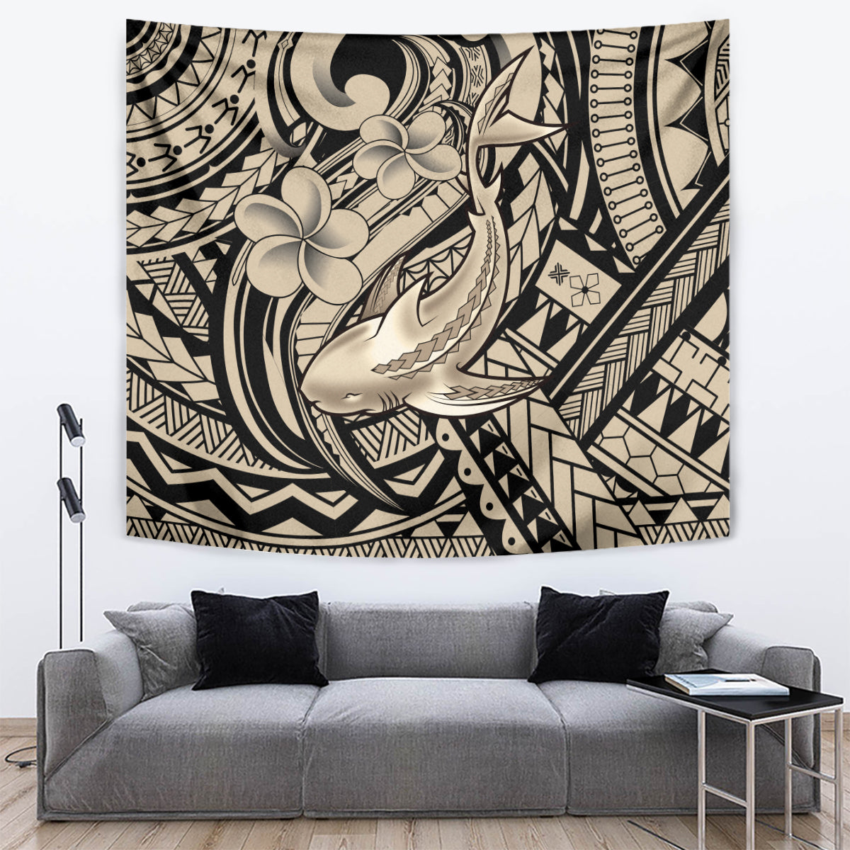 Polynesian Shark Tribal Tattoo Tapestry Beige Style LT9 Beige - Polynesian Pride