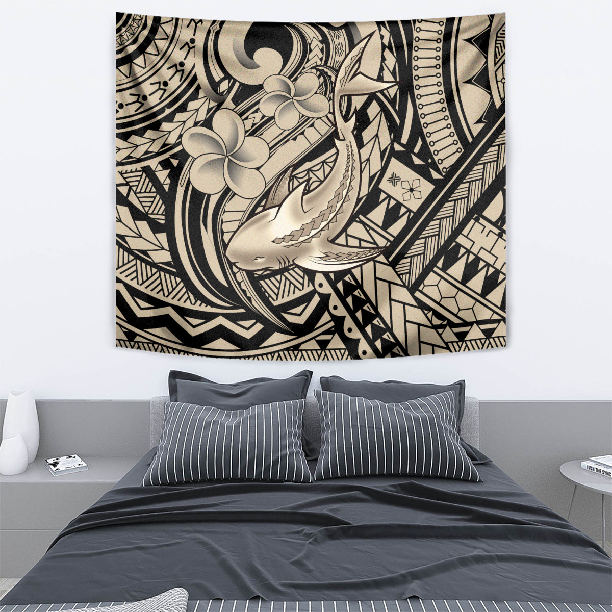 Polynesian Shark Tribal Tattoo Tapestry Beige Style LT9 - Polynesian Pride