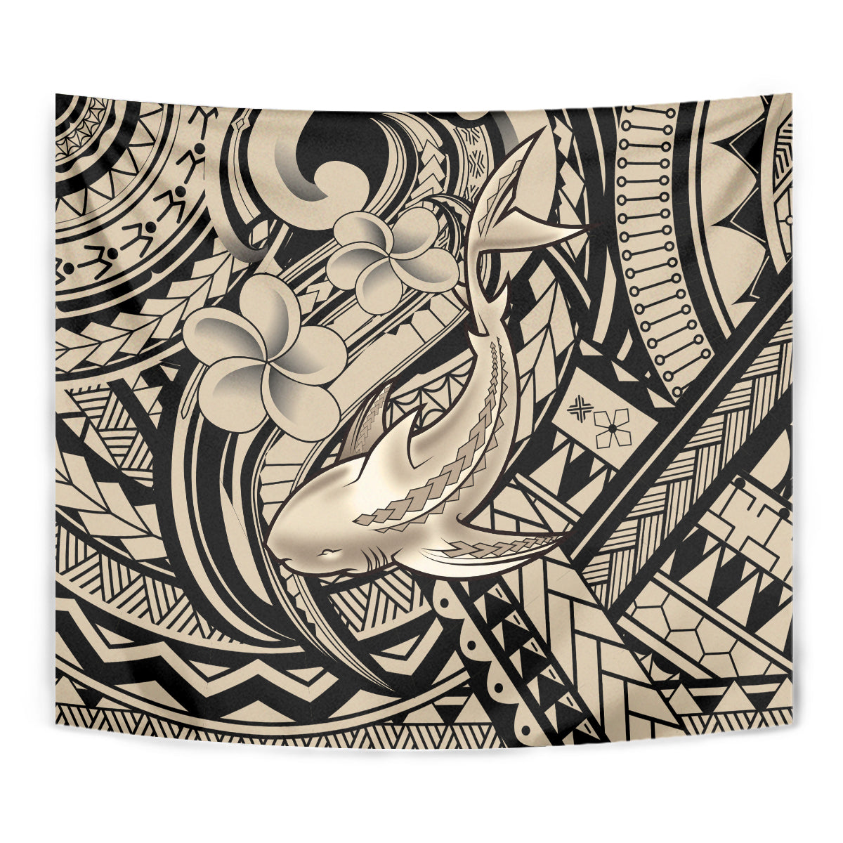 Polynesian Shark Tribal Tattoo Tapestry Beige Style LT9 - Polynesian Pride