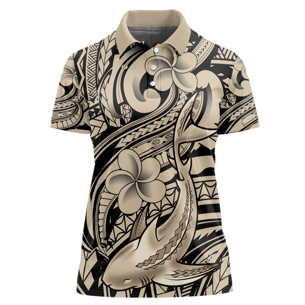 Polynesian Shark Tribal Tattoo Women Polo Shirt Beige Style LT9 Female Beige - Polynesian Pride