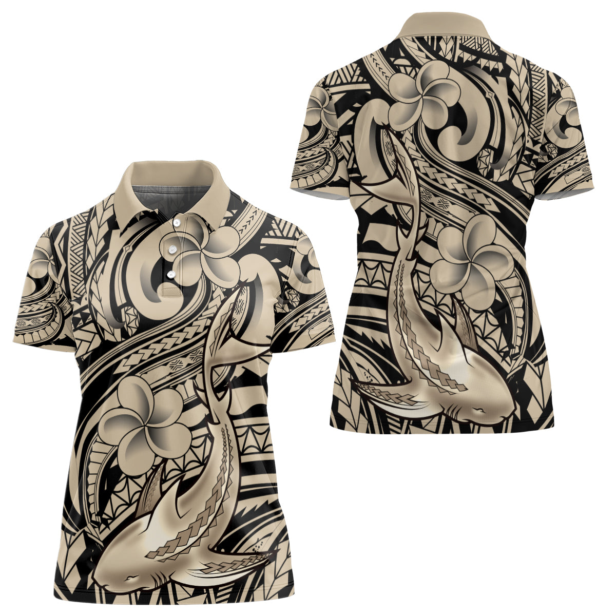 Polynesian Shark Tribal Tattoo Women Polo Shirt Beige Style LT9 - Polynesian Pride