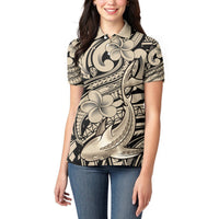 Polynesian Shark Tribal Tattoo Women Polo Shirt Beige Style LT9 - Polynesian Pride
