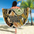 Wallis and Futuna Victory Day Beach Blanket Since 1945 with Polynesian Platinum Floral Tribal