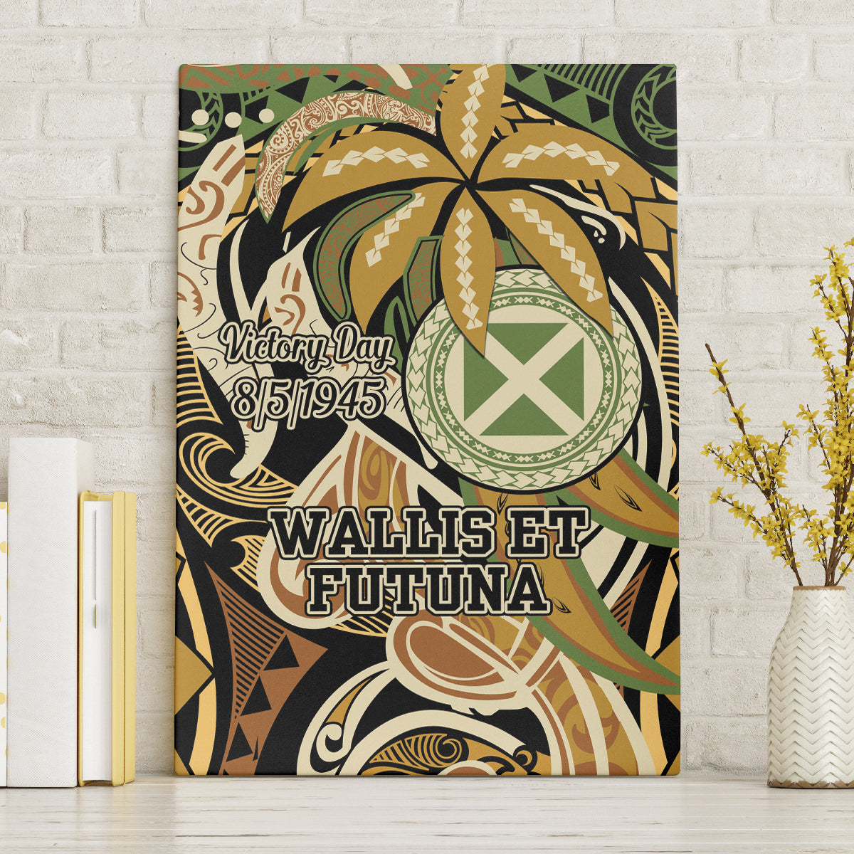 Wallis and Futuna Victory Day Canvas Wall Art Since 1945 with Polynesian Platinum Floral Tribal LT9 Without Frame Red - Polynesian Pride